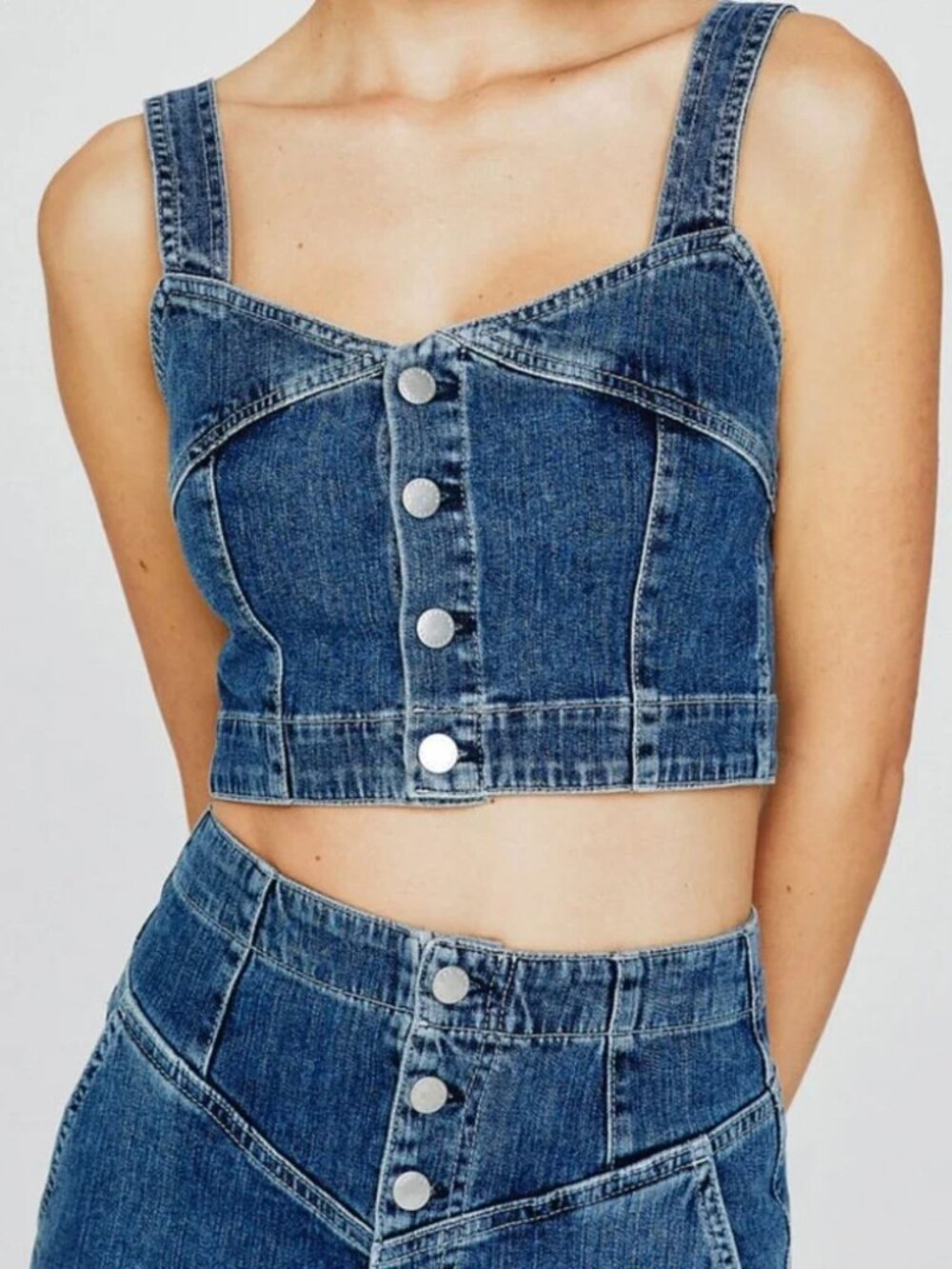 AG Jeans Hebe denim cropped button tank, Sz M in color "Vendetta"